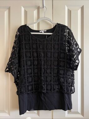 Chico's Black Crochet Overlay Tunic Top (Chico’s size 3 or XL)